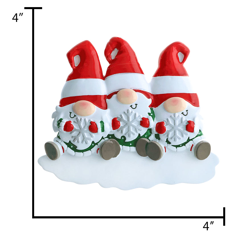 Personalized Gnome Family of 3 Christmas Ornament