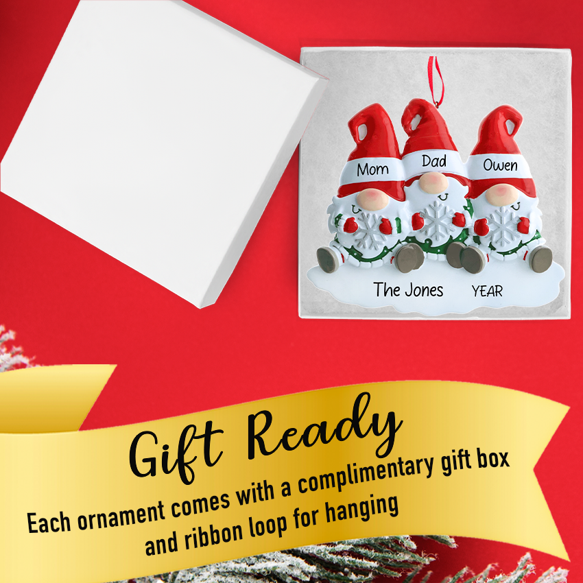 Personalized Gnome Family of 3 Christmas Ornament