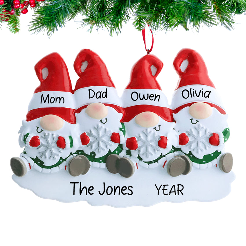 Personalized Gnome Family of 4 Christmas Ornament
