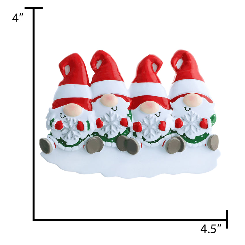 Personalized Gnome Family of 4 Christmas Ornament