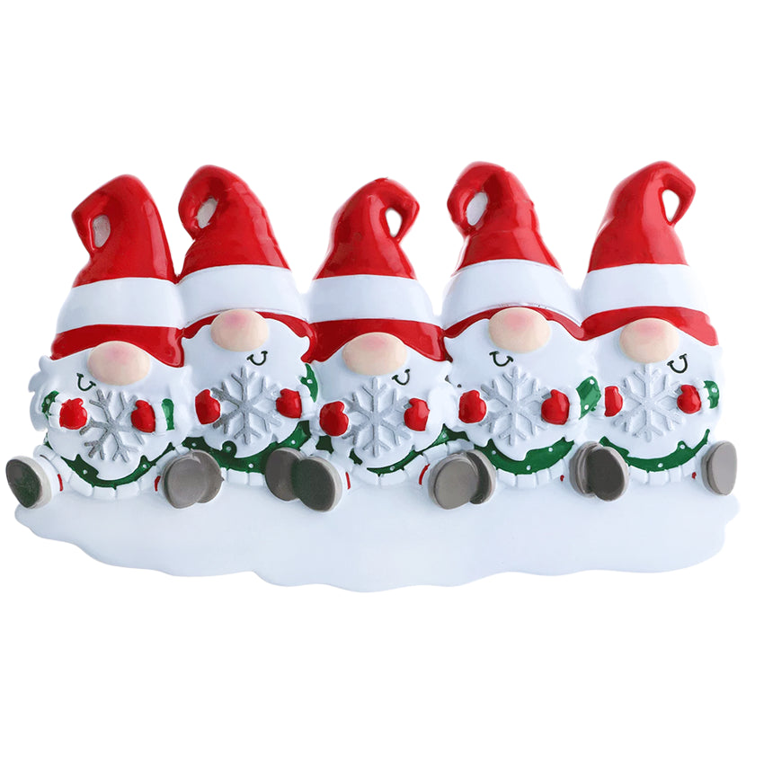 Personalized Gnome Family of 5 Christmas Ornament