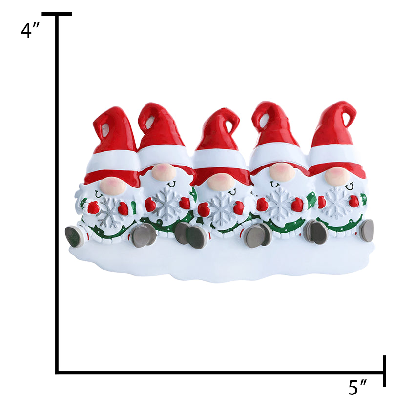 Personalized Gnome Family of 5 Christmas Ornament