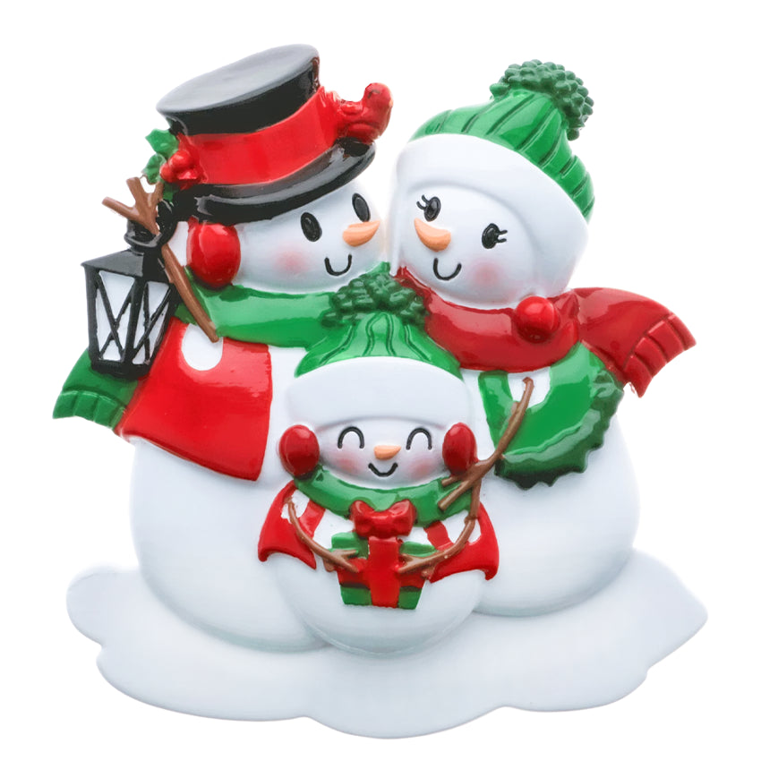 Personalized Lantern Snowman Family of 3 Christmas Ornament