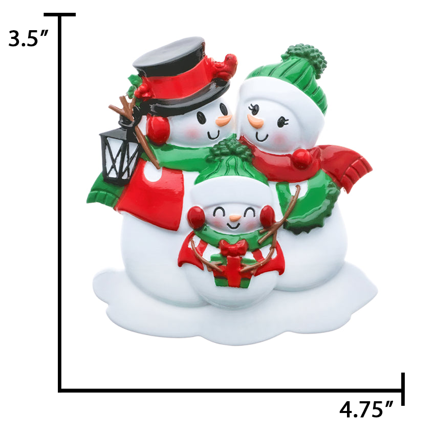 Personalized Lantern Snowman Family of 3 Christmas Ornament