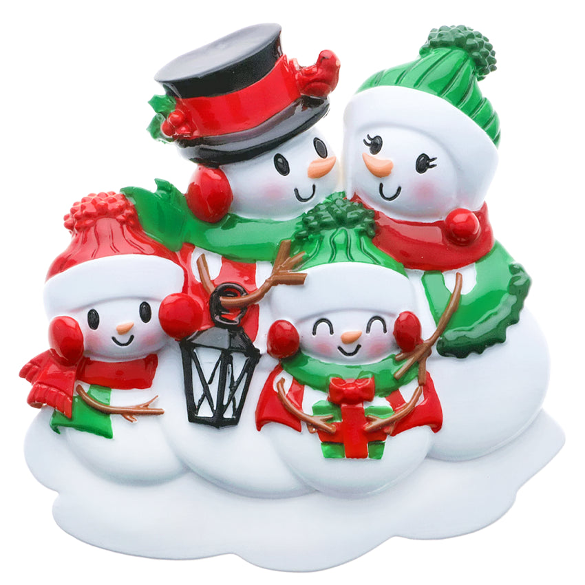 Personalized Lantern Snowman Family of 4 Christmas Ornament
