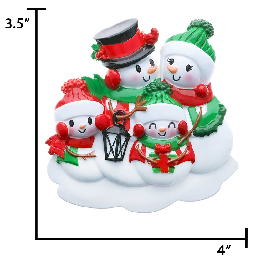 Personalized Lantern Snowman Family of 4 Christmas Ornament