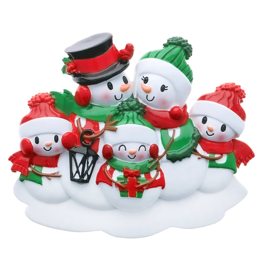 Personalized Lantern Snowman Family of 5 Christmas Ornament