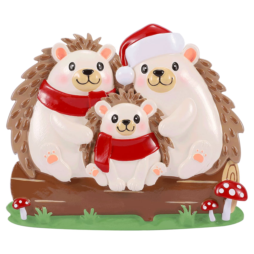 Personalized Hedgehog Family of 3 People Christmas Ornament