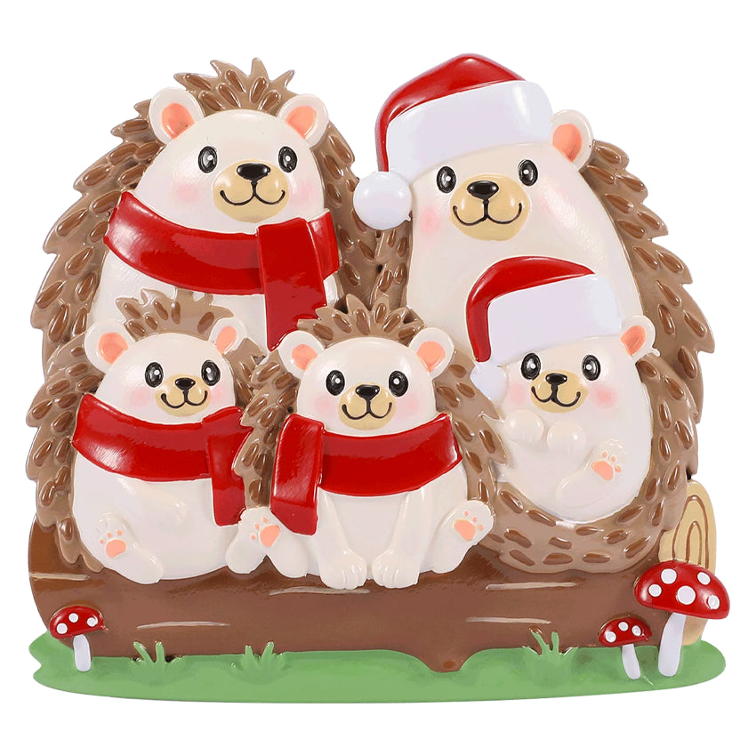 Personalized Hedgehog Family of 5 People Christmas Ornament
