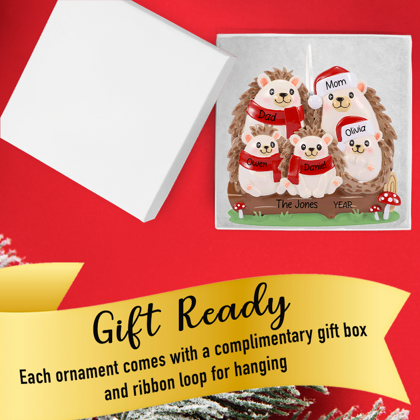 Personalized Hedgehog Family of 5 People Christmas Ornament