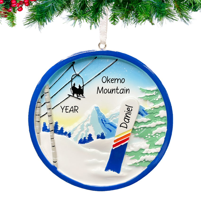 Personalized Round Snowboard Christmas Ornament