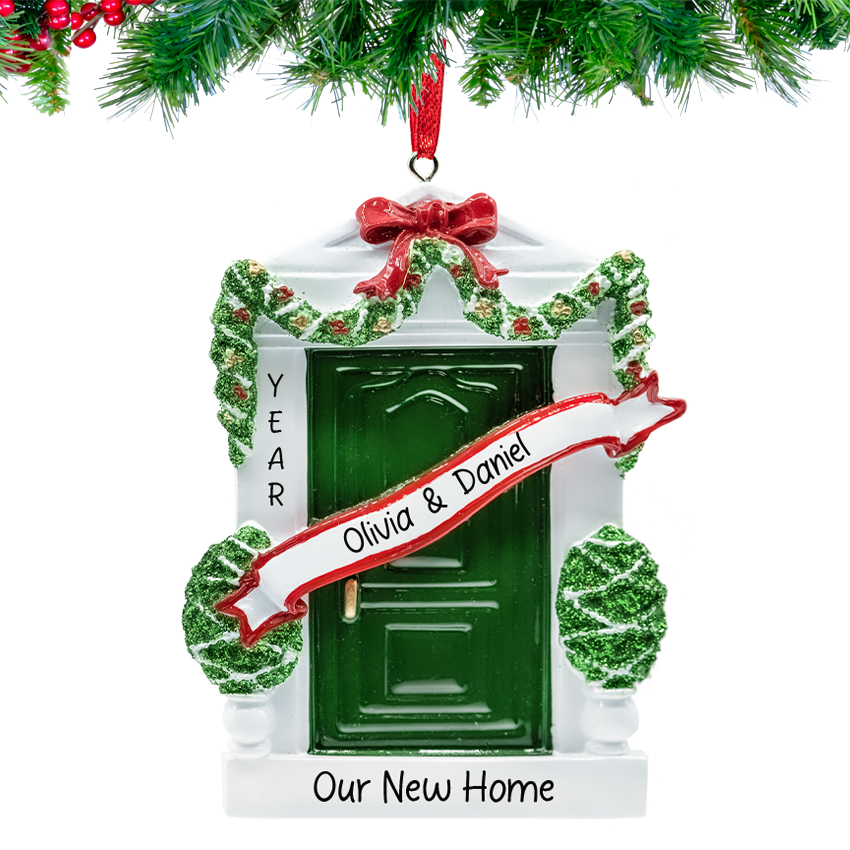 Personalized First Christmas in New Home Ornament - Green Door