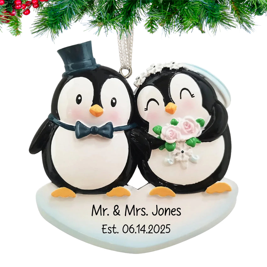 Add charm to your tree with a Christmas ornament featuring a custom penguin bride and groom.