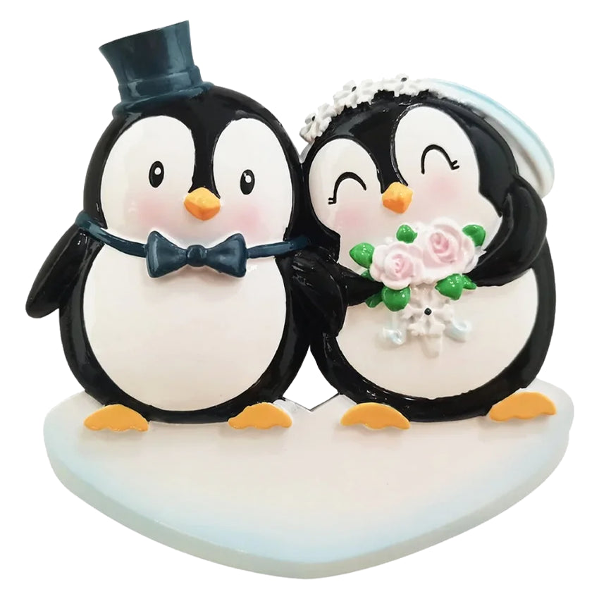 Personalized Penguin Bride & Groom Christmas Ornament