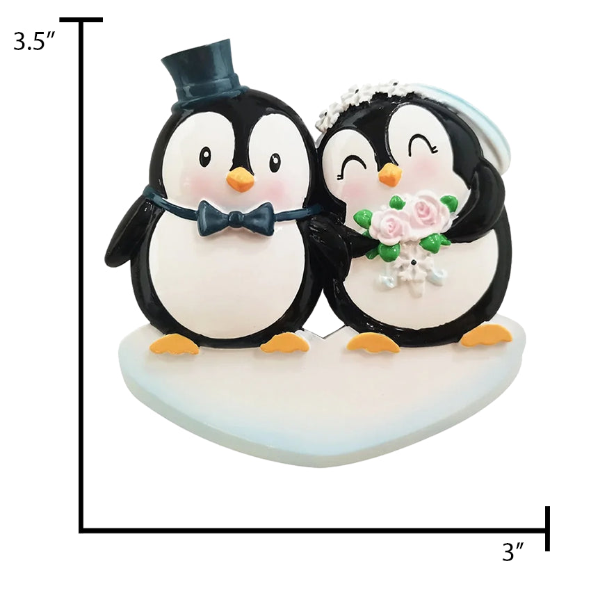 Personalized Penguin Bride & Groom Christmas Ornament