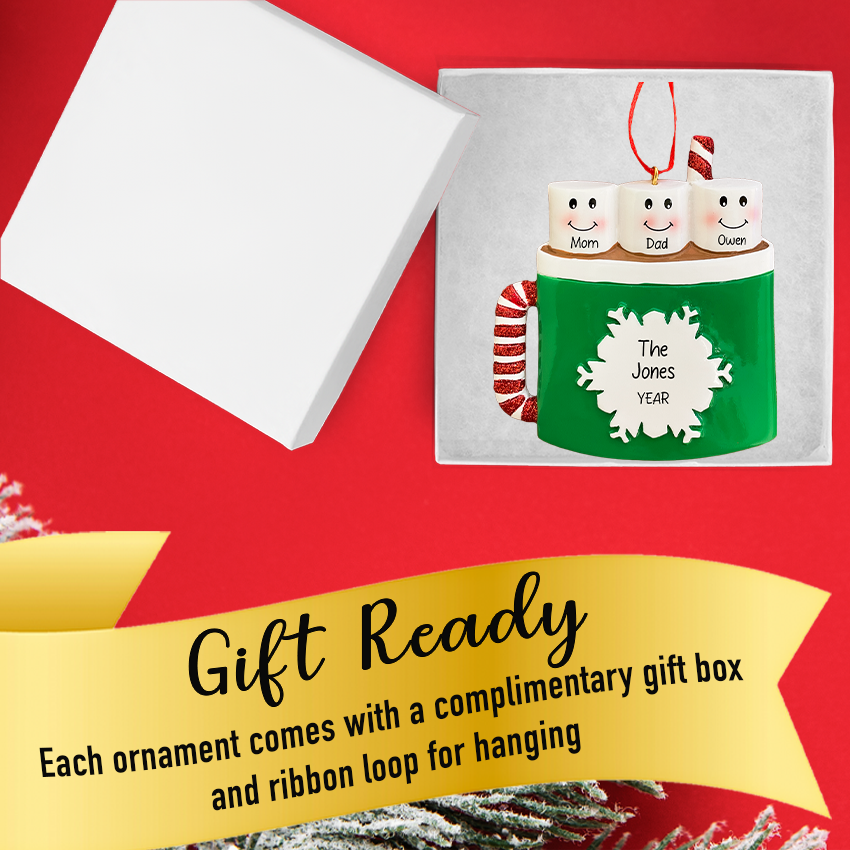Personalized Marshmallow Family of 3 Christmas Ornament