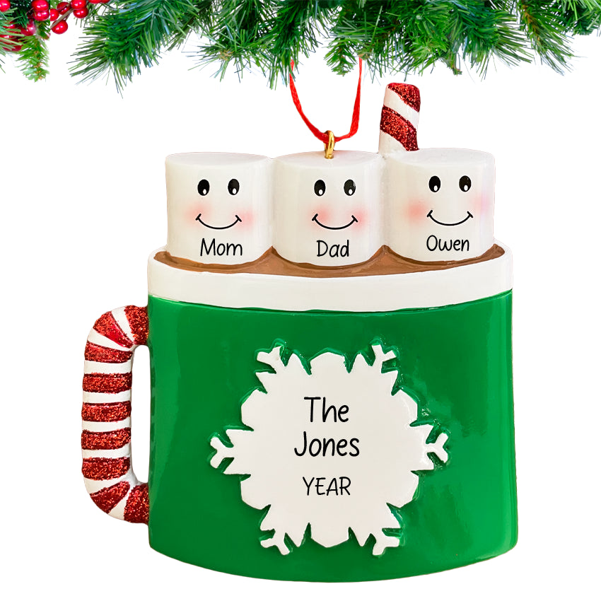 Personalized Marshmallow Family of 3 Christmas Ornament