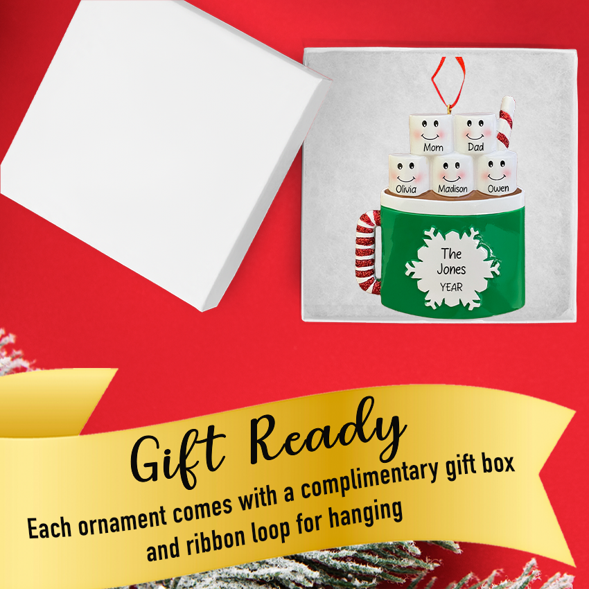 Personalized Marshmallow Family of 5 Christmas Ornament