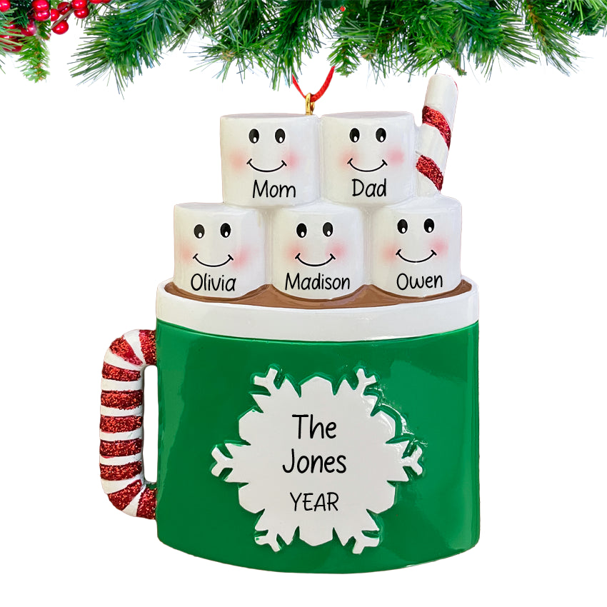 Personalized Marshmallow Family of 5 Christmas Ornament