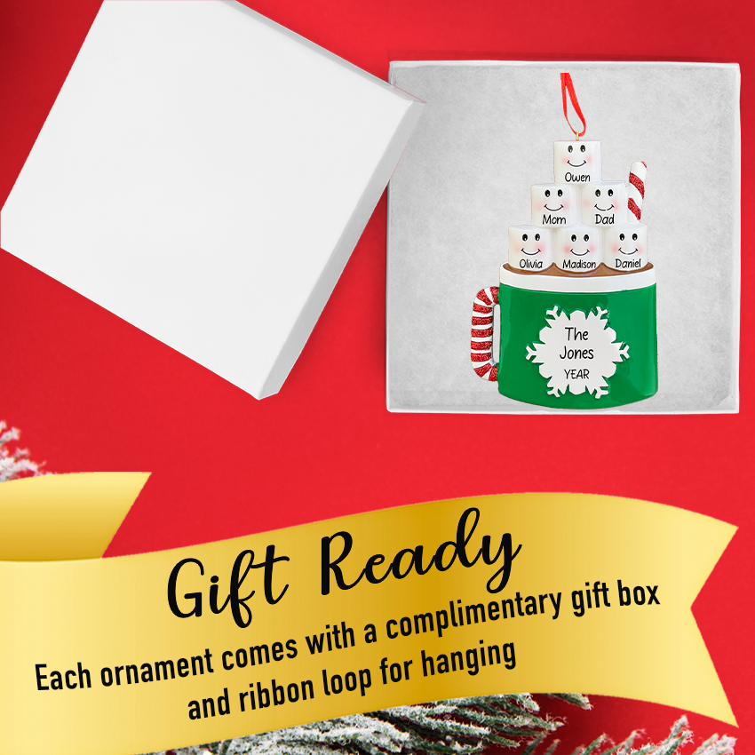 Personalized Marshmallow Family of 6 Christmas Ornament