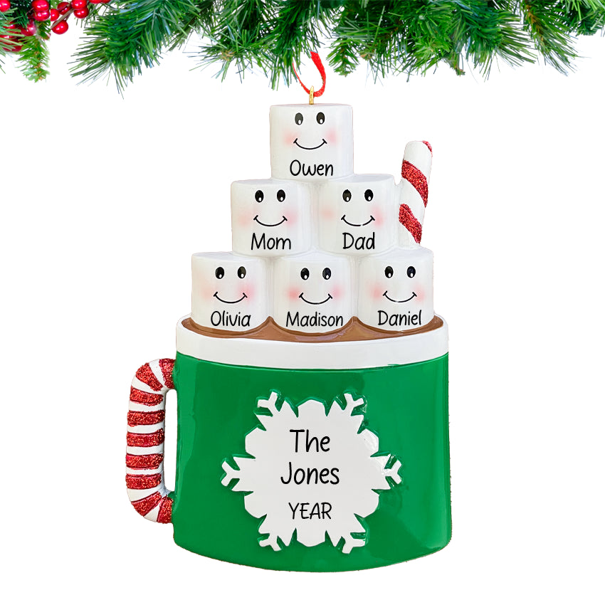 Personalized Marshmallow Family of 6 Christmas Ornament