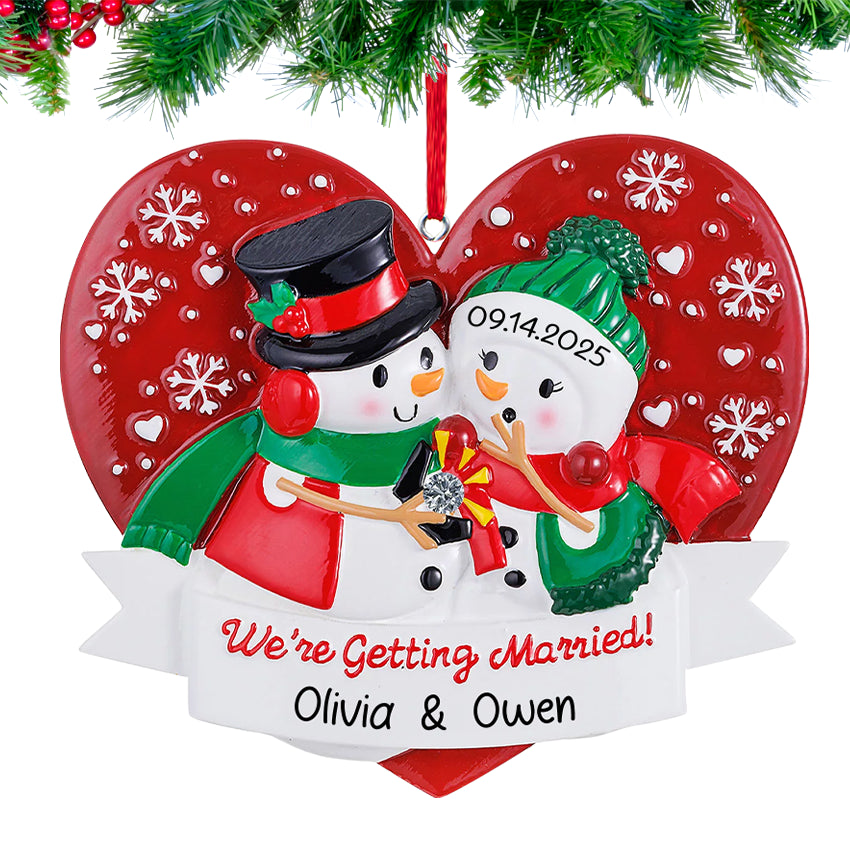 Snowman Couples We're Gerring Married Christmas Ornament
