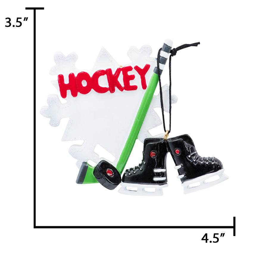 Personalized Ice Hockey Skates Stick & Puck Christmas Ornament