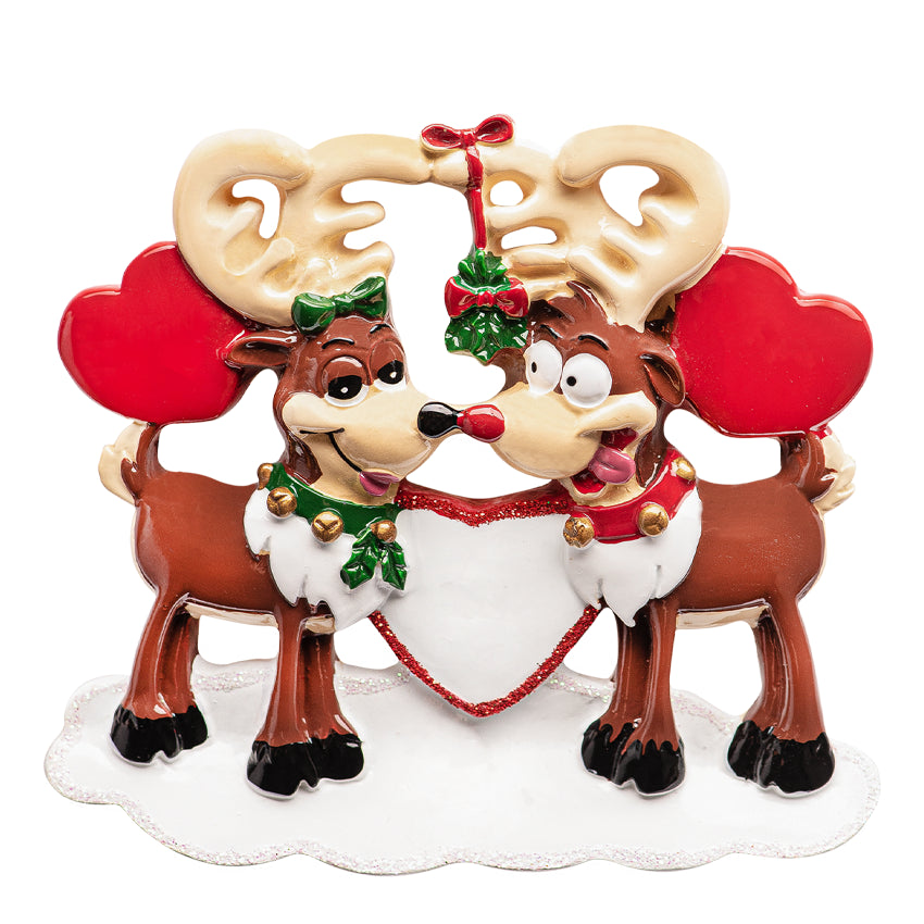 Personalized Reindeer Couple Under The Mistletoe Christmas Ornament