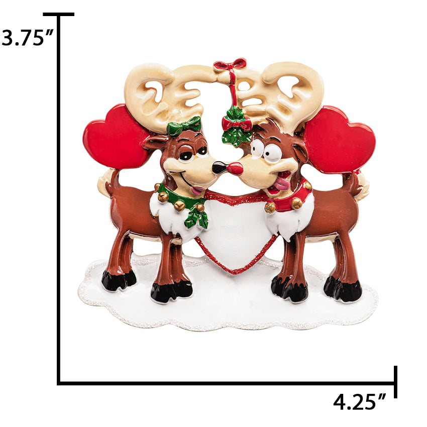Personalized Reindeer Couple Under The Mistletoe Christmas Ornament