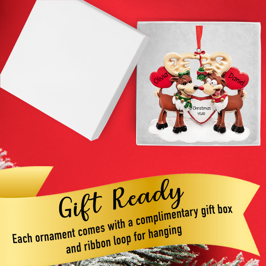 Personalized Reindeer Couple Under The Mistletoe Christmas Ornament