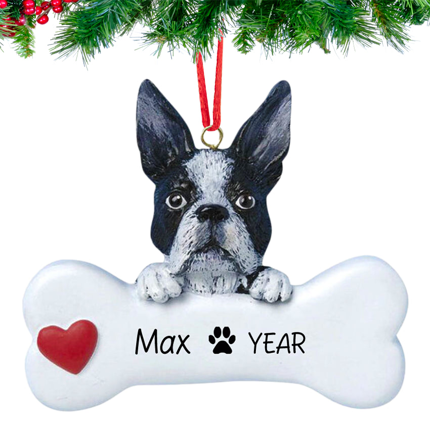 Personalized Boston Terrier Dog Christmas Ornament