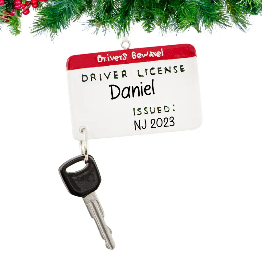 Personalized Driver's License Christmas Ornament with Key