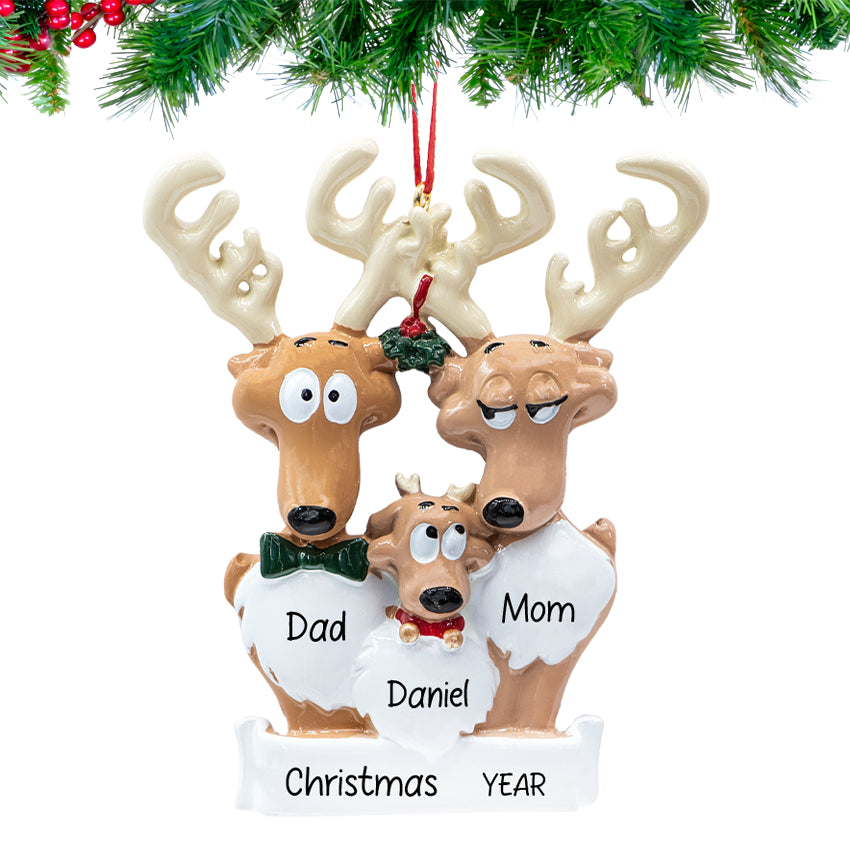 Custom Reindeer Family of 3 Ornament for Christmas Tree