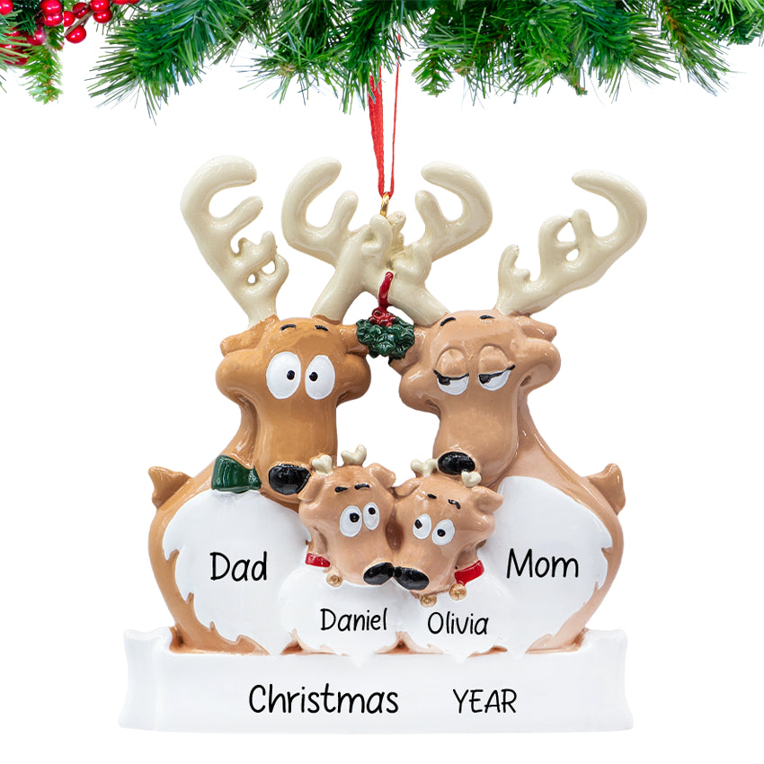 Custom Reindeer Family of 4 Ornament for Christmas Tree