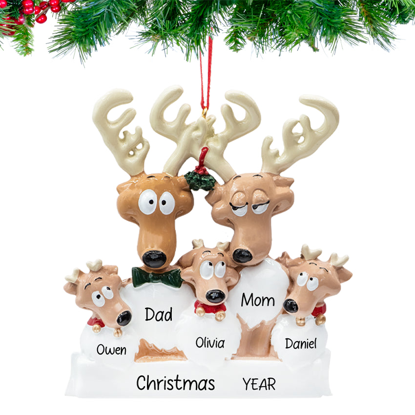 Personalized Reindeer Family of 5 Christmas Ornament 2025