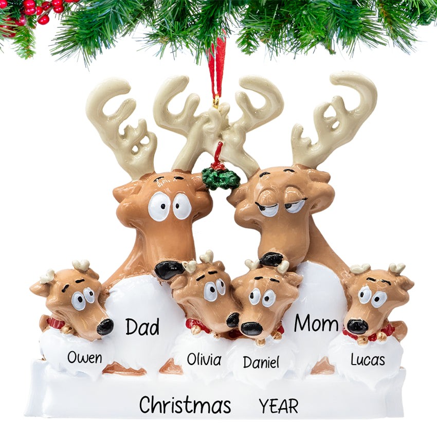 Personalized Reindeer Family of 6 Christmas Ornament 2025