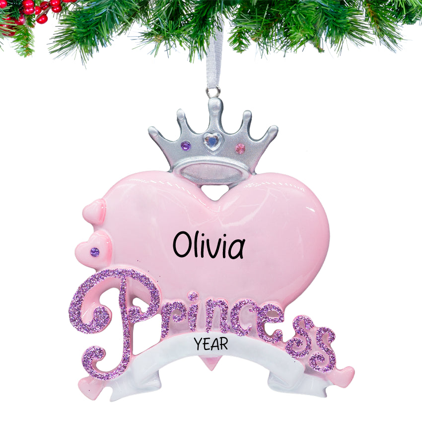 Custom princess ornament with details, perfect for creating magical memories for your princess.
