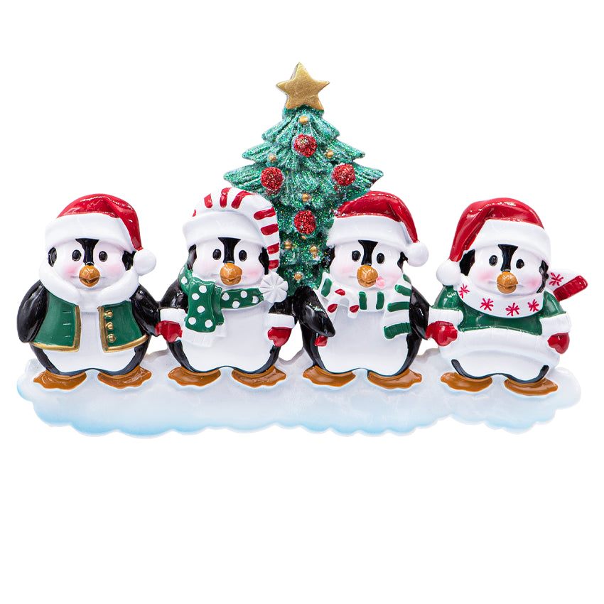 Personalized Penguin Family of 4 Christmas Ornament