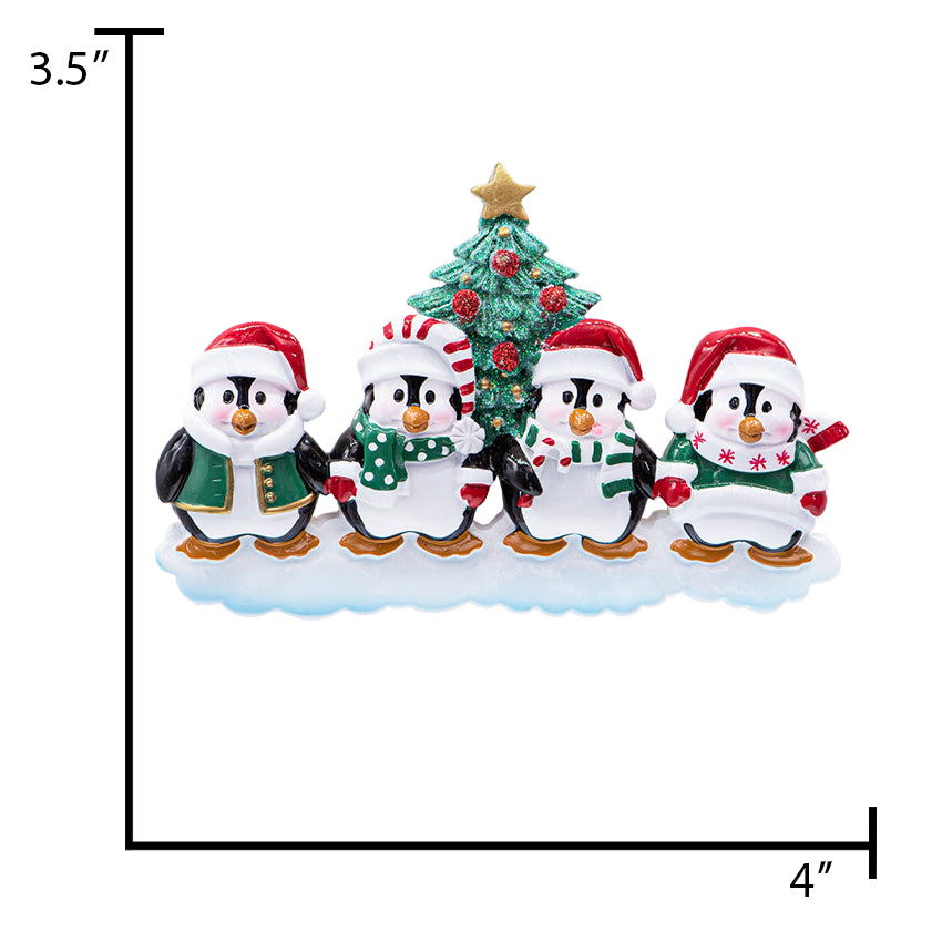 Personalized Penguin Family of 4 Christmas Ornament