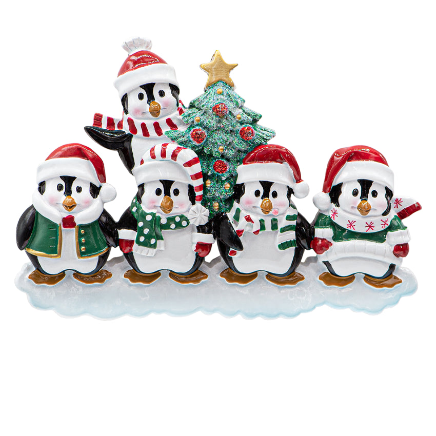Personalized Penguin Family of 5 Christmas Ornament - 2025
