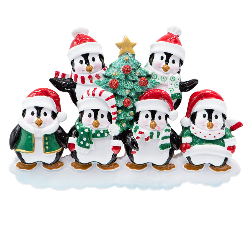 Personalized Penguin Family of 6 Christmas Ornament - 2025