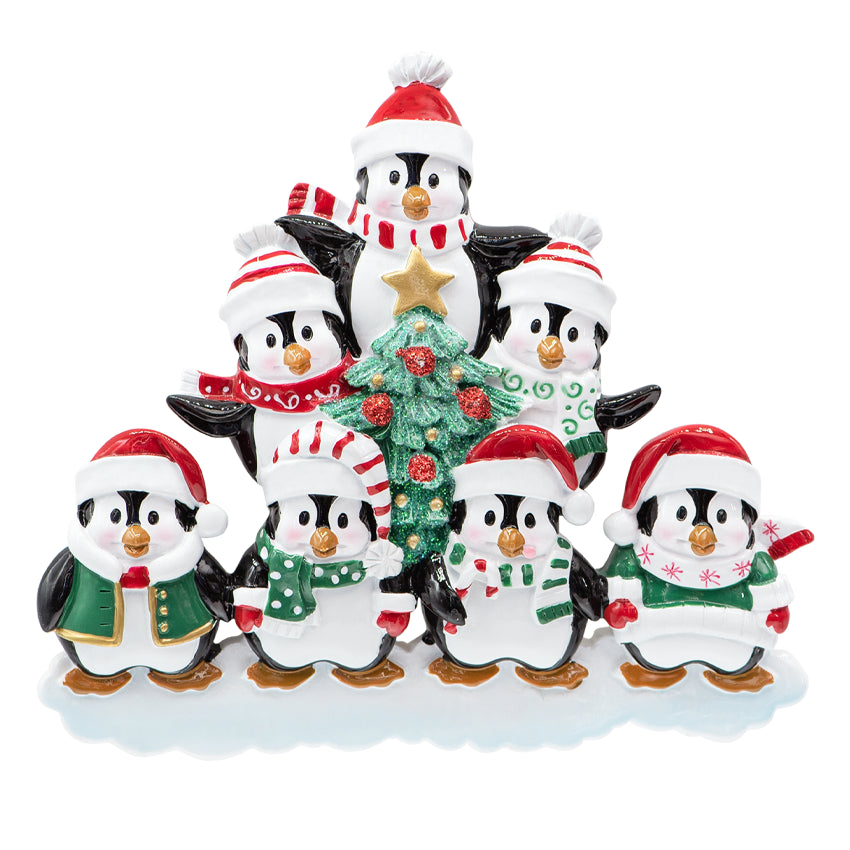 Customized Penguin Family of 7 Christmas Ornament
