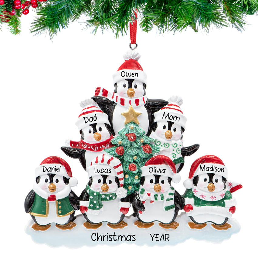 Customized Penguin Family of 7 Christmas Ornament