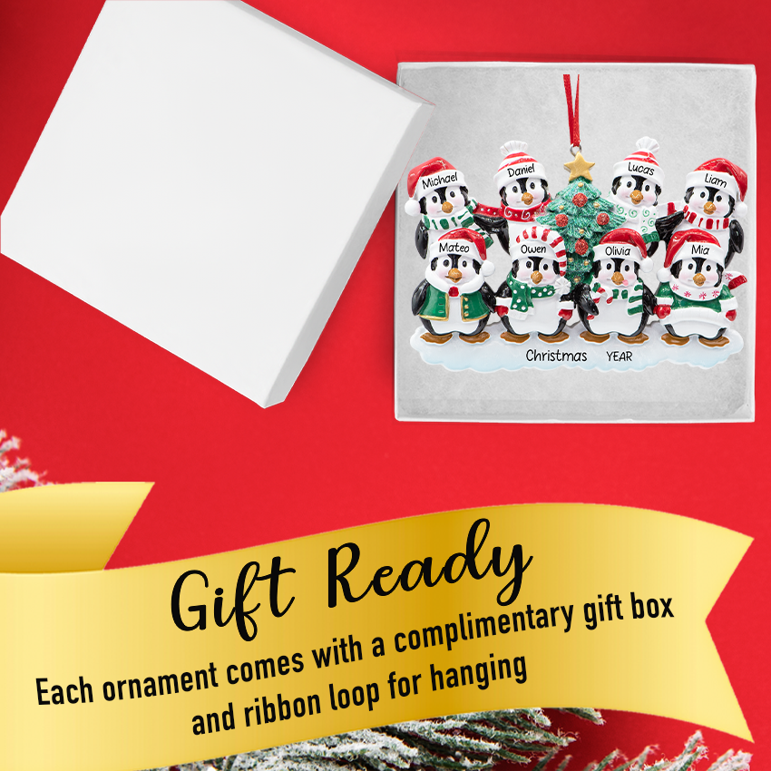 Personalized Penguin Family of 8 Christmas Ornament - 2025