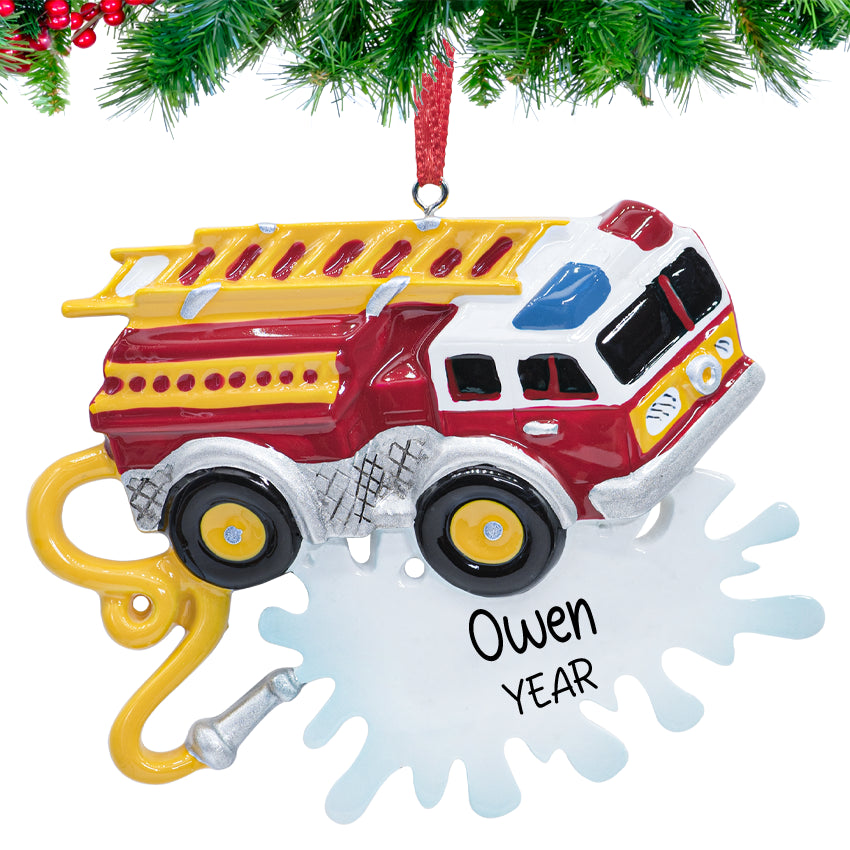 Personalized Firetruck Christmas Ornament - Firefighter