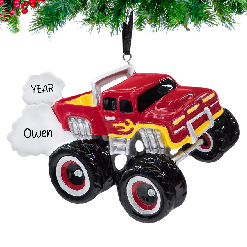 Personalized Red Monster Truck Christmas Ornament
