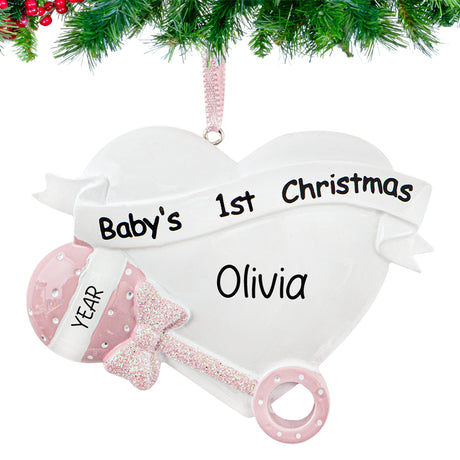 Personalized baby's first Christmas ornaments with custom names and designs, ideal for celebrations.