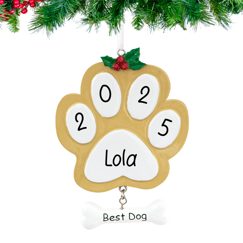 Christmas ornament dog paw print beige: Discover the details.