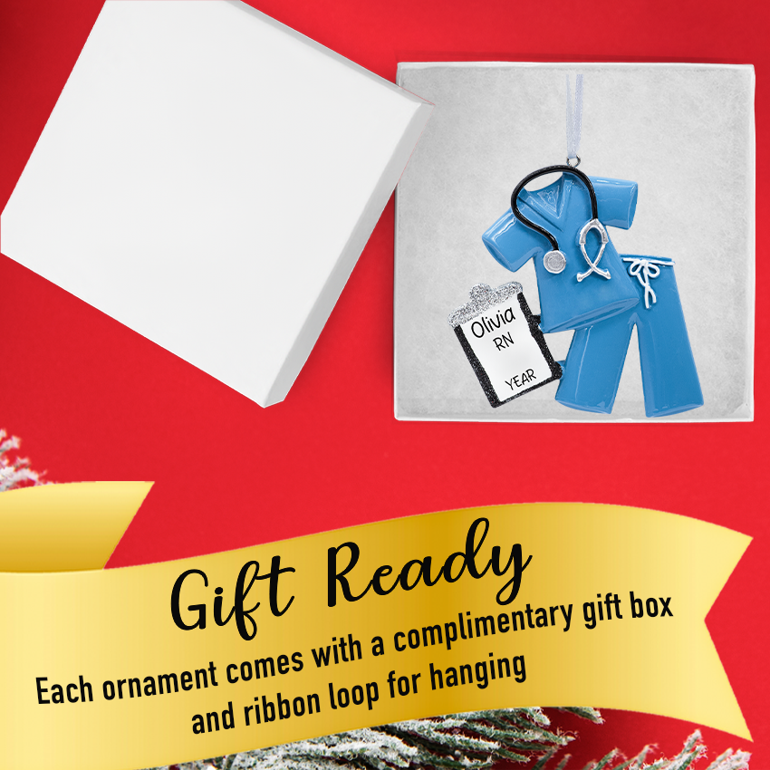 Personalized Blue Scrubs Nurse Christmas Ornament