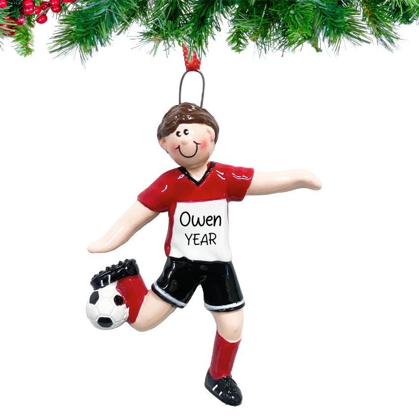 Personalized Soccer Boy Kicking the Ball Christmas Ornament